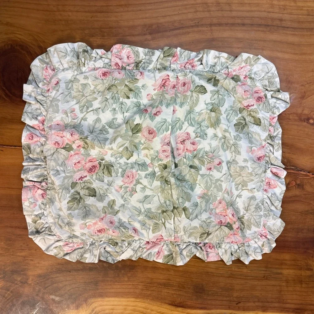 Vintage Laura Ashley Standard Pillow Shams Lot of 2 Ruffle Floral Rose Garden S7